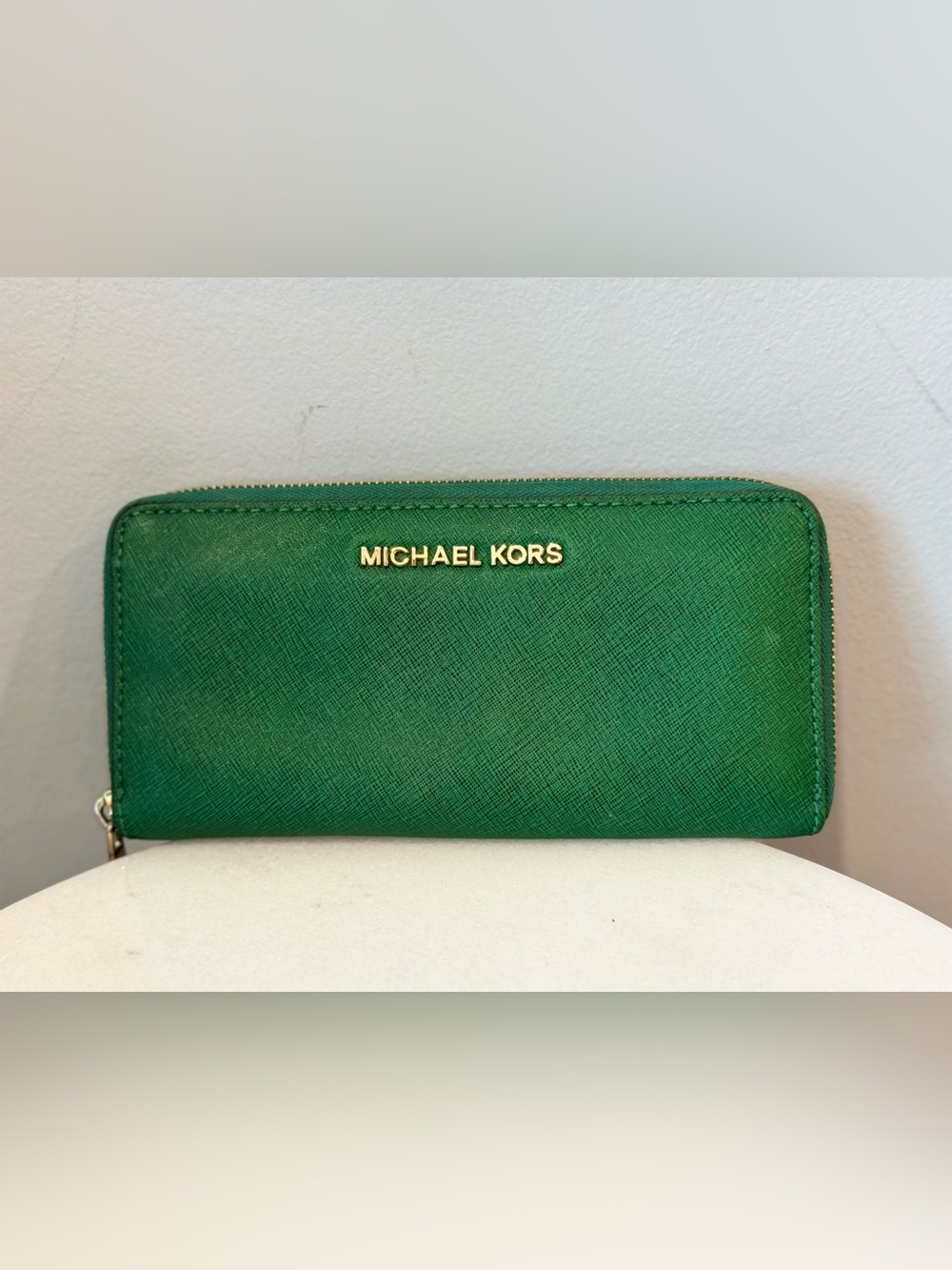 Michael Kors Green Zip Wallet with Gold Logo